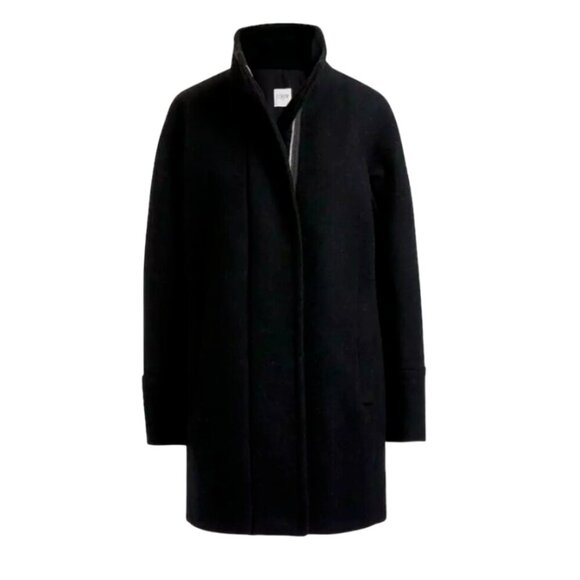 NWT JCREW NEW Cocoon Coat Jacket Womens 00 Black Italian Stadium Cloth Wool BM95